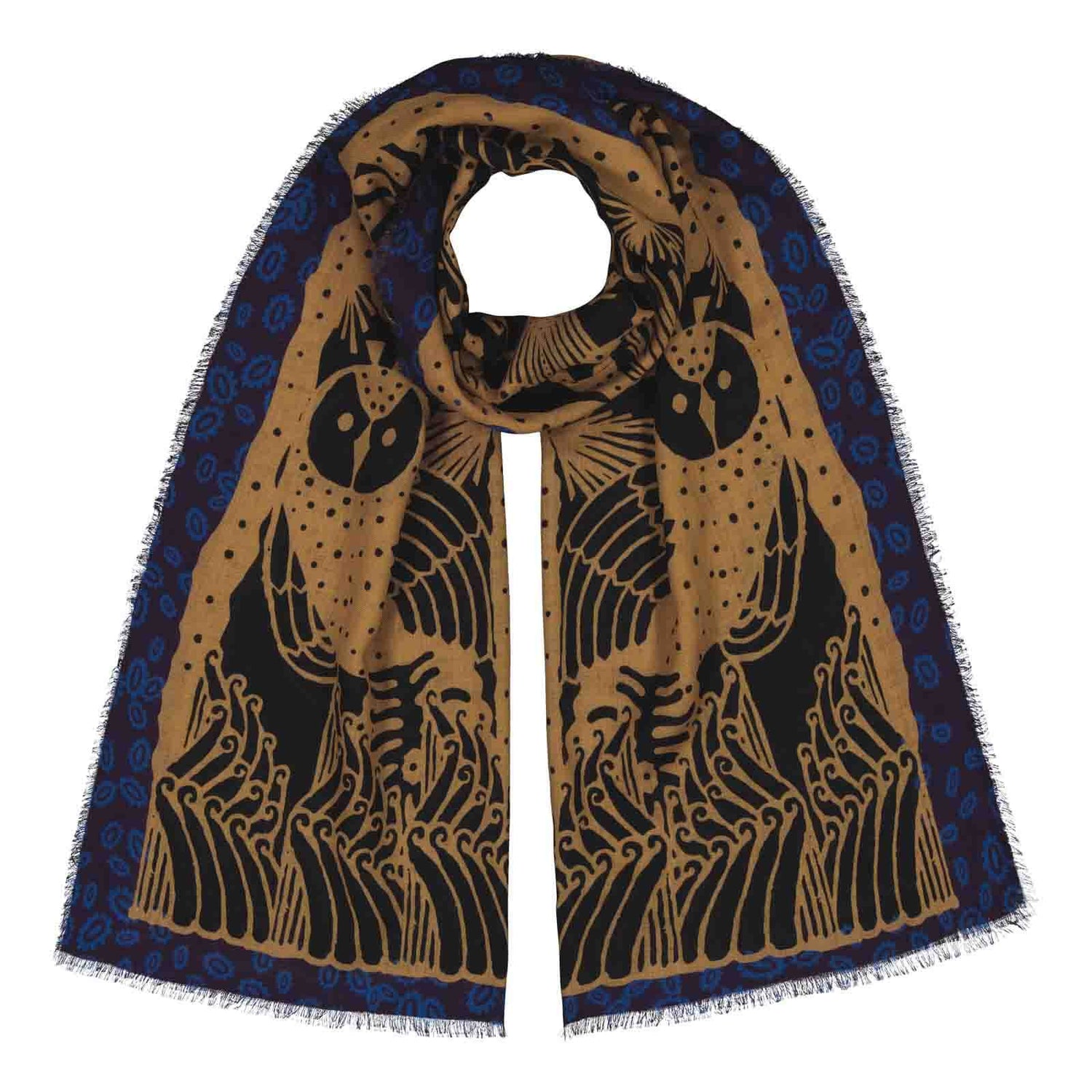 Neljä pöllöä By Klaus Haapaniemi, Premium silkkihuivi, Sininen