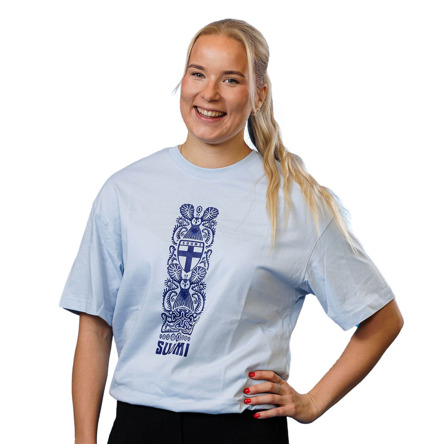 Toteemipöllö by Klaus Haapaniemi loose fit t-paita, Taivaansininen