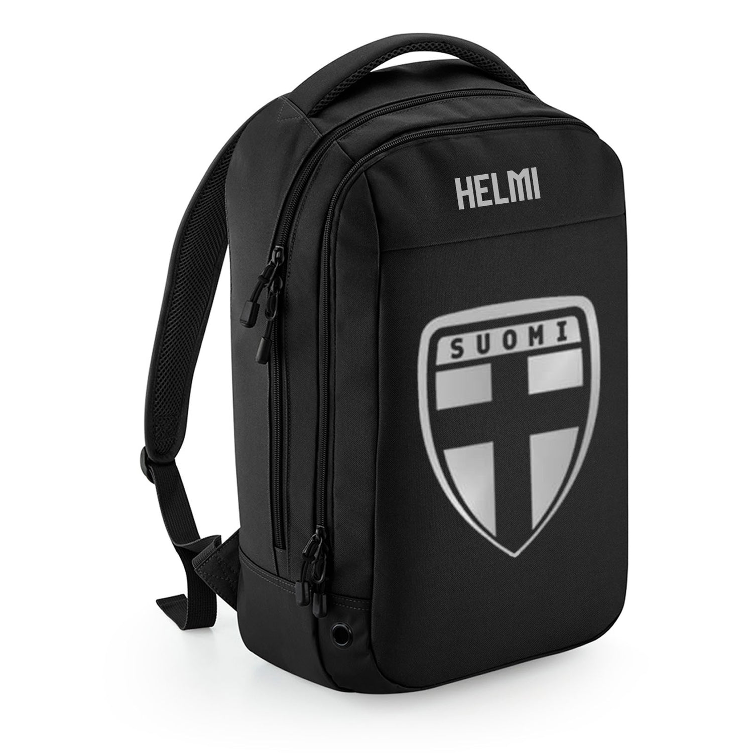 Suomi urheilureppu heijastavalla logolla, Musta