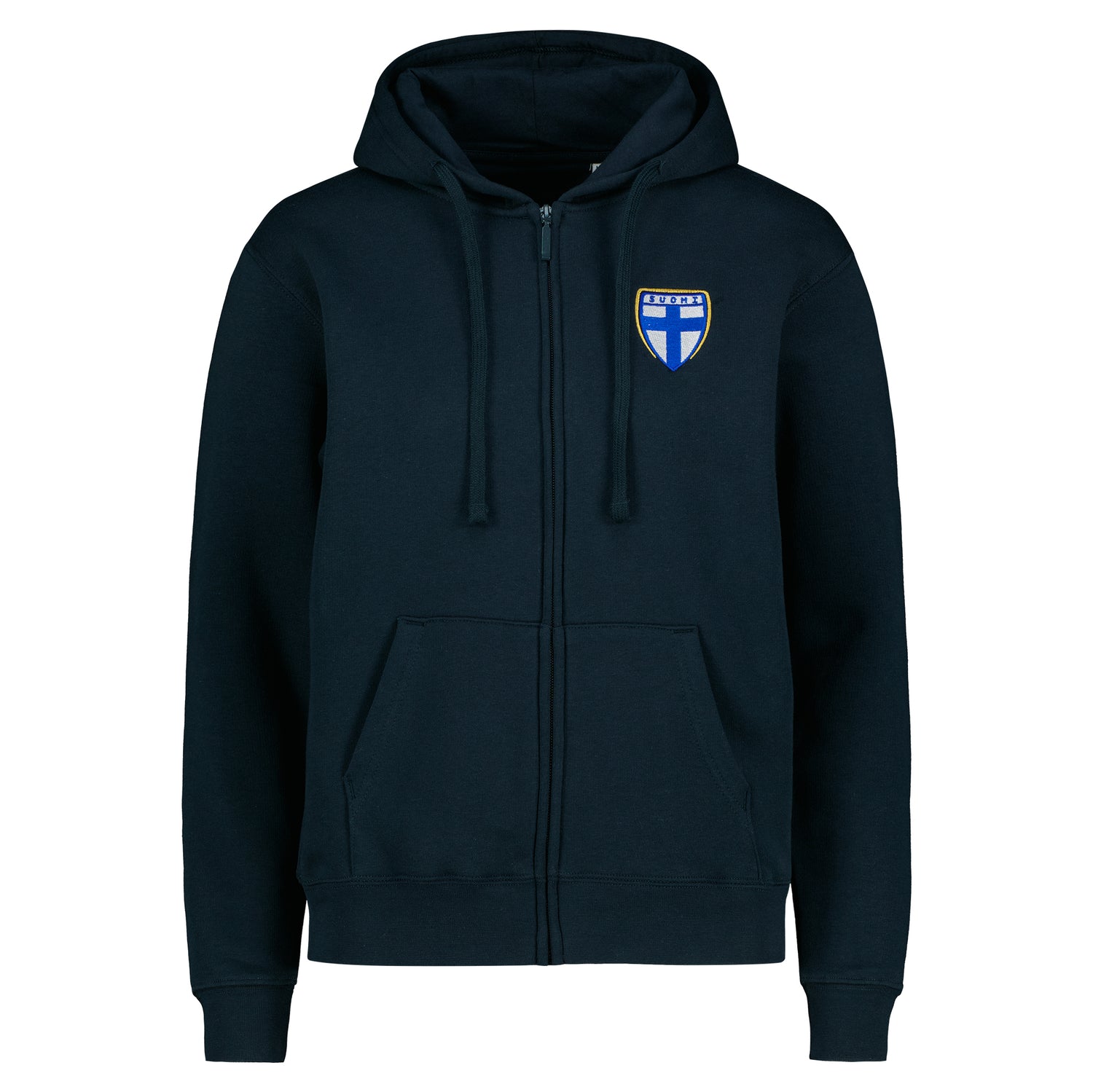 Finland Crest Hoodie with zipper with embroidery, Navy blue, Women