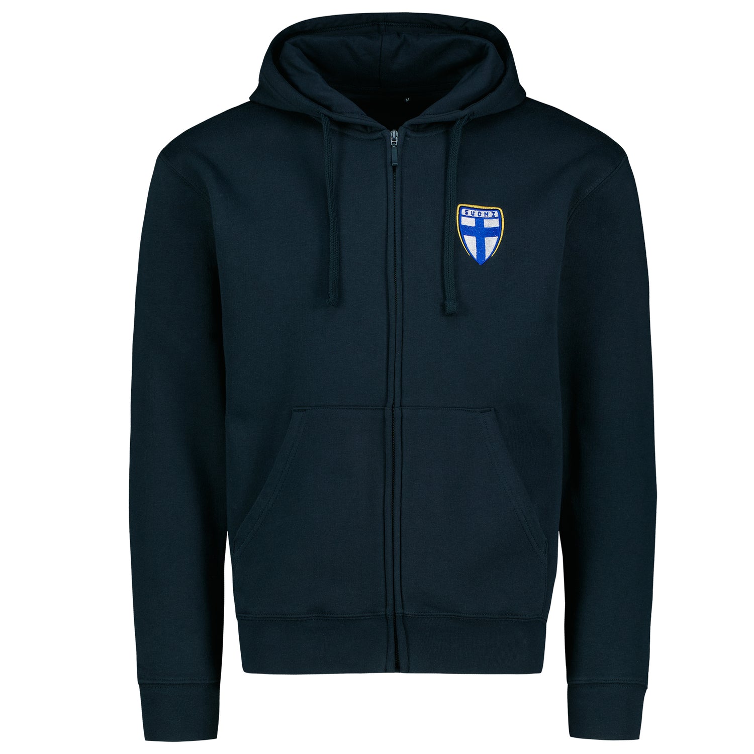 Finland Crest Hoodie with zipper with embroidery, Navy blue