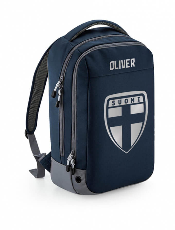 Finland sports backpack with reflective logo, Dark blue
