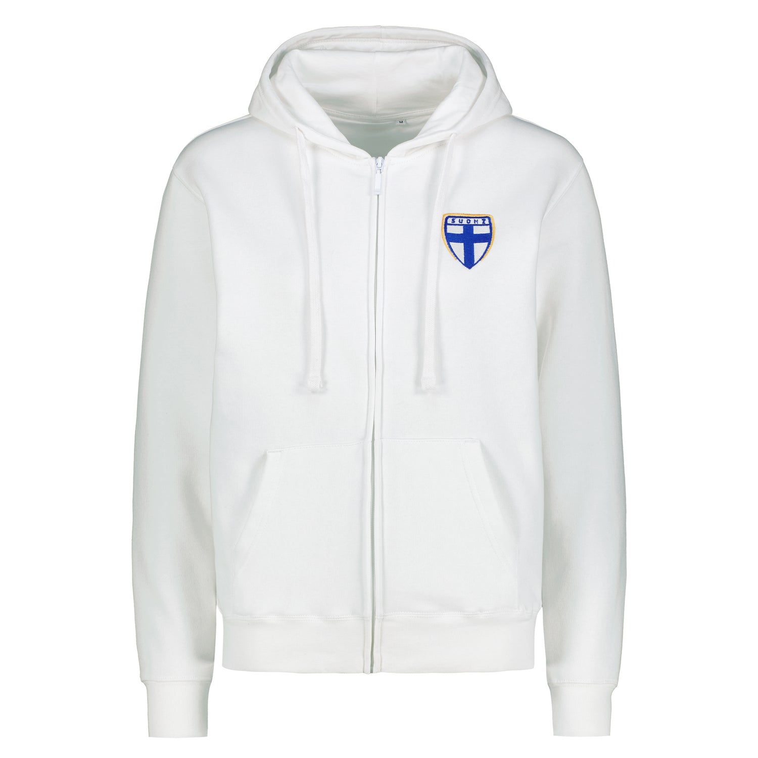 Finland Crest Hoodie with zipper with embroidery, White, Women