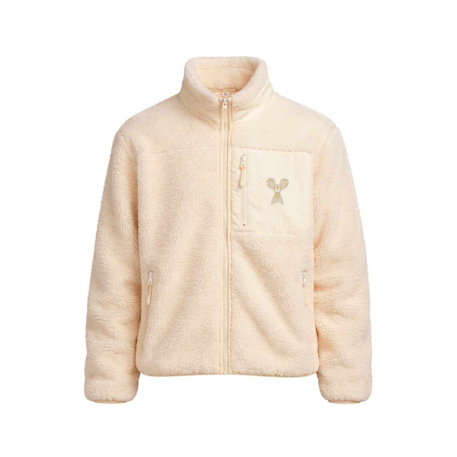 Embroidered Little Owl by Klaus Haapaniemi Sherpa fleece jacket, White