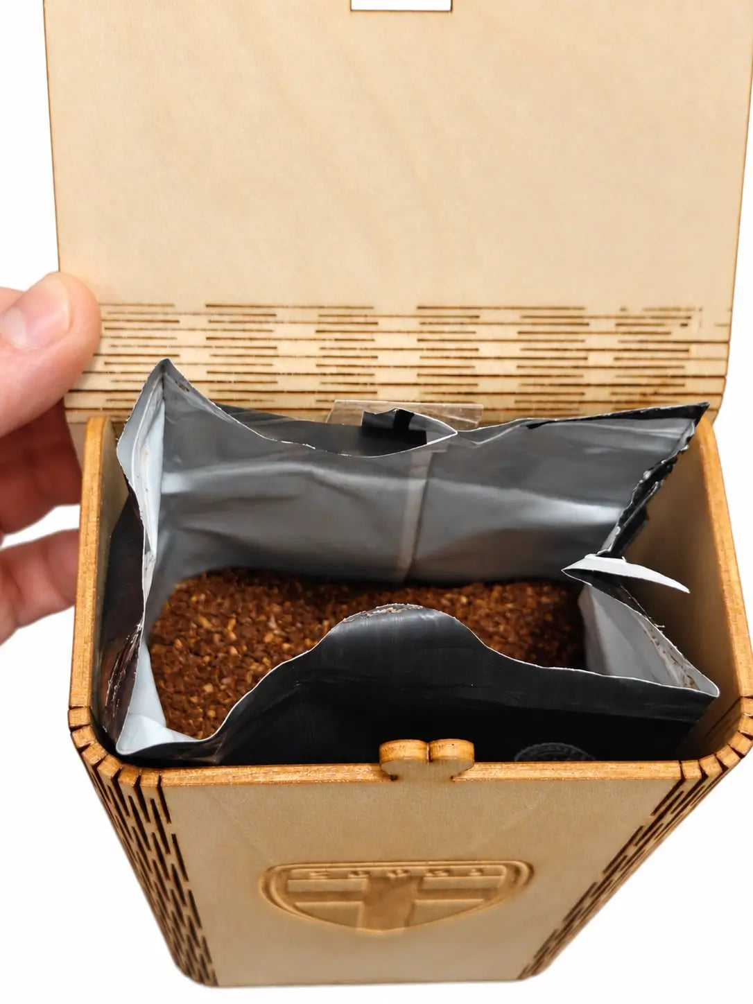 Suomi puinen säilytyslaatikko kahvipaketille