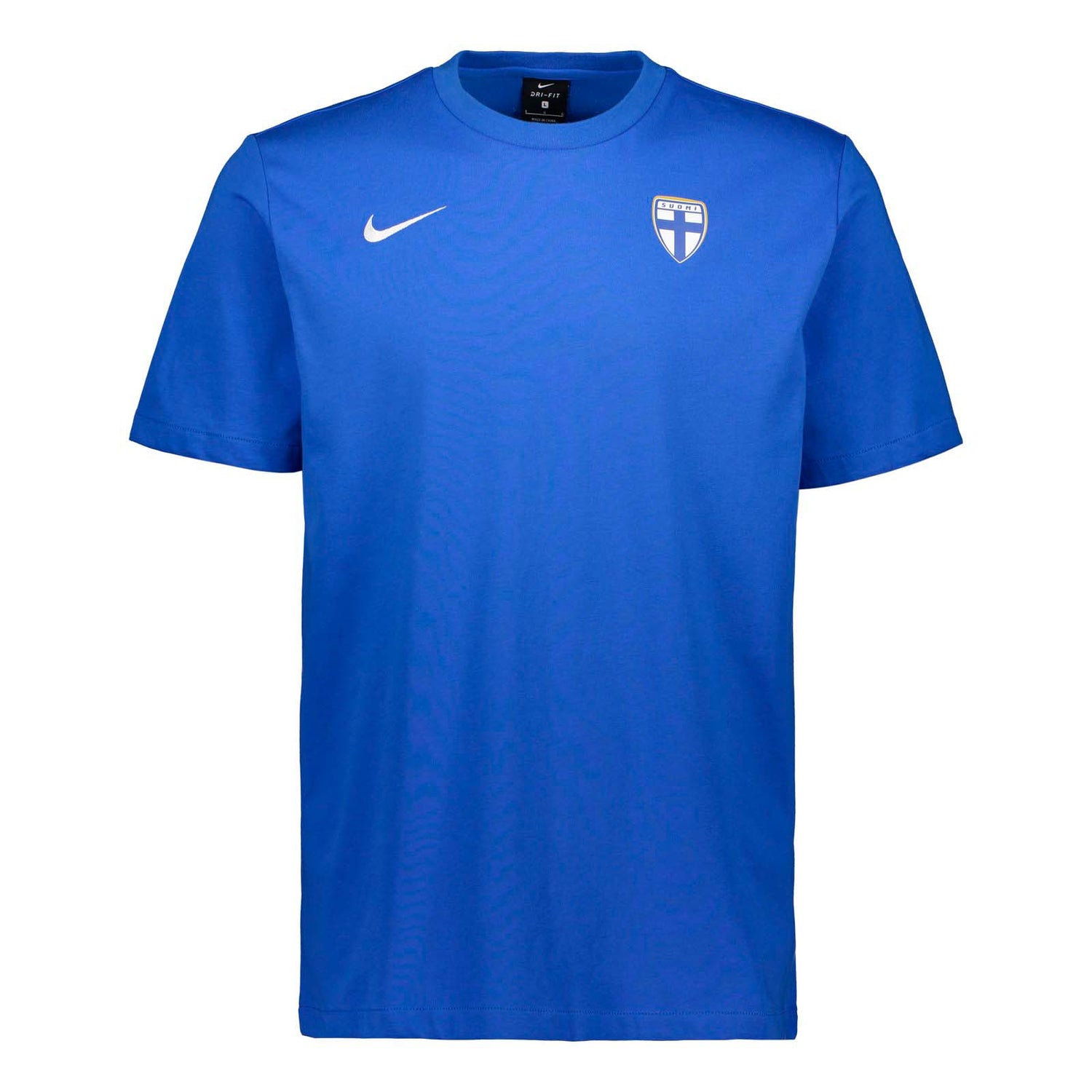Sininen Niken laadukas T-paita Suomen maajoukkueen logolla.