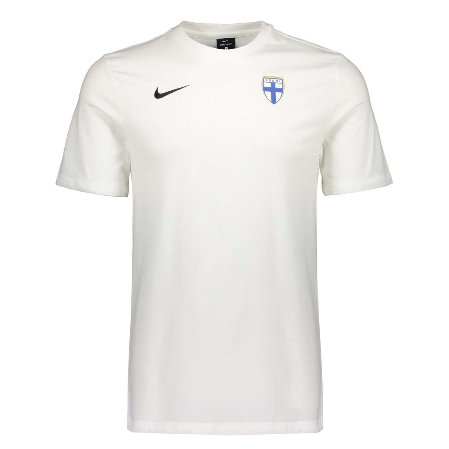 Valkoinen Niken laadukas T-paita Suomen maajoukkueen logolla.